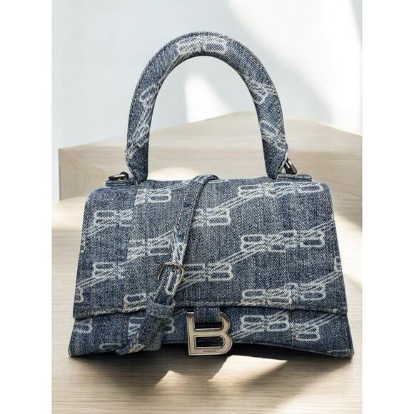 Balenciaga 593546 Small BB Monogram Denim Hourglass Bag - Picture 1 of 15